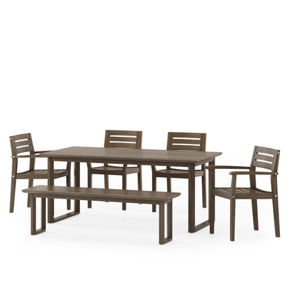 Nibley Outdoor Acacia Wood 6 Piece Dining Set with Bench