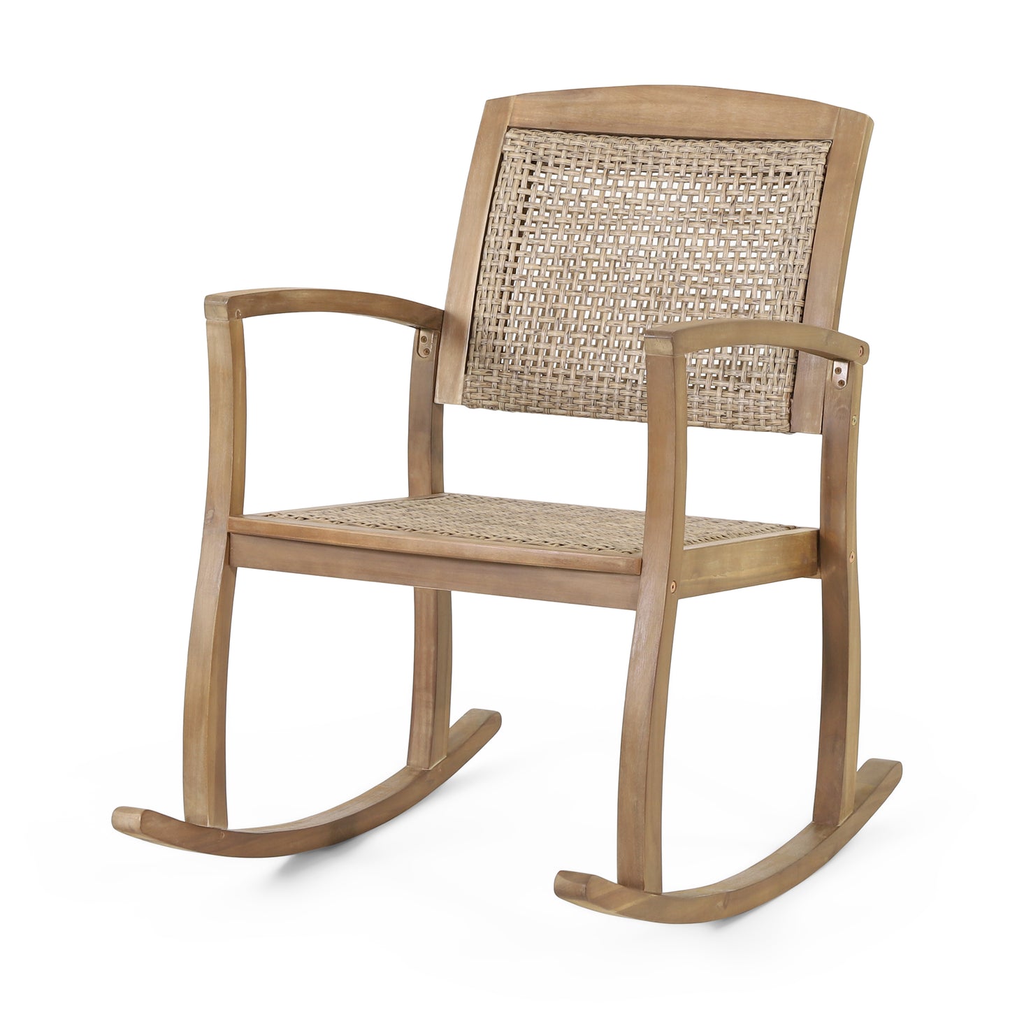 Uintah Outdoor Acacia Wood and Wicker Rocking Chair, Light Brown