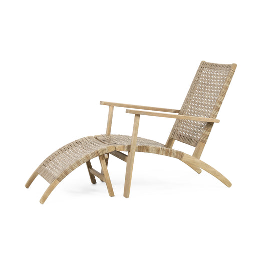 Arlost Outdoor Wicker Lounge Chair with Ottoman, Light Brown and Light Multibrown