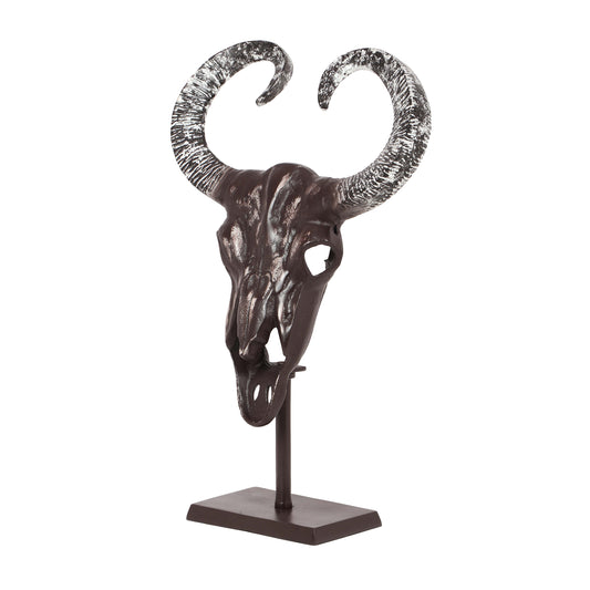 Blalock Handcrafted Aluminum Bull Skull Decor with Stand