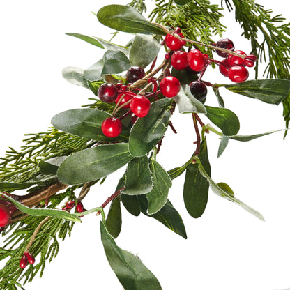 Turin 6-Foot Artificial Olive Leaf Garland with Red Berries