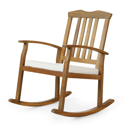 Kessler Outdoor Acacia Wood Rocking Chair with Cushion, Teak and Beige