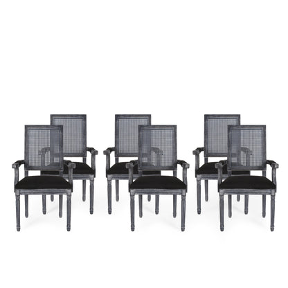 Zentner French Country Upholstered Wood and Cane Upholstered Dining Chairs, Set of 6