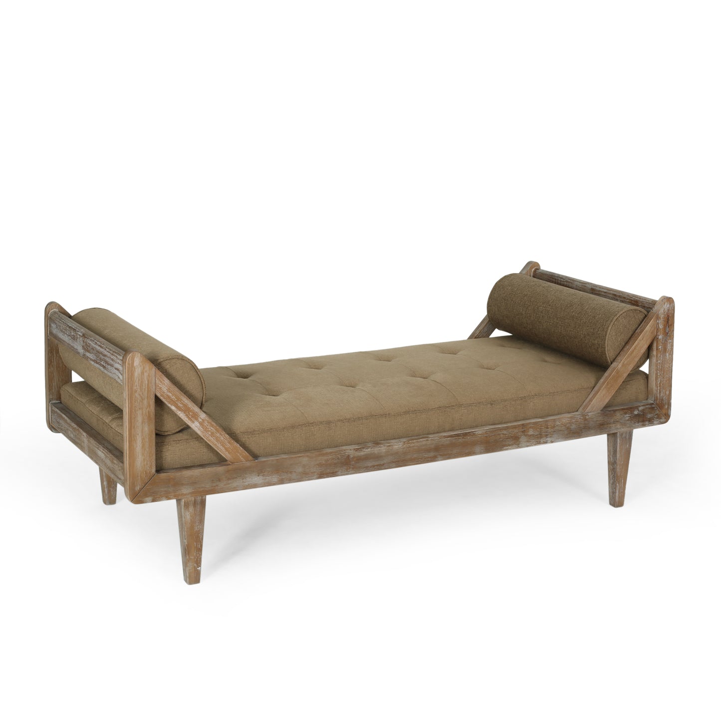 Huller Rustic Tufted Double End Chaise Lounge with Bolster Pillows