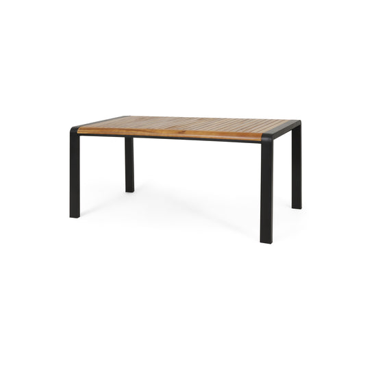 Roseland Outdoor Acacia Wood Dining Table, Teak and Black