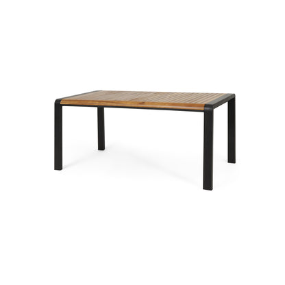 Roseland Outdoor Acacia Wood Dining Table, Teak and Black