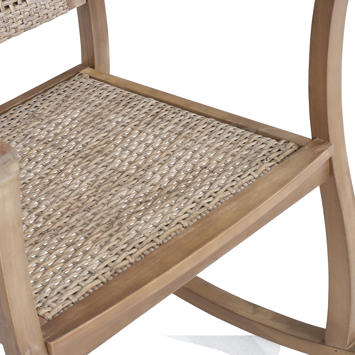 Uintah Outdoor Acacia Wood and Wicker Rocking Chair, Light Brown