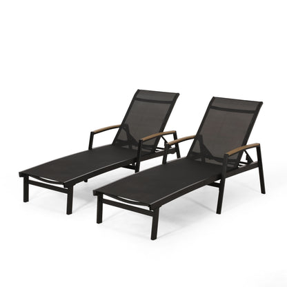 Joy Outdoor Aluminum Chaise Lounge with Mesh Seating (Set of 2)