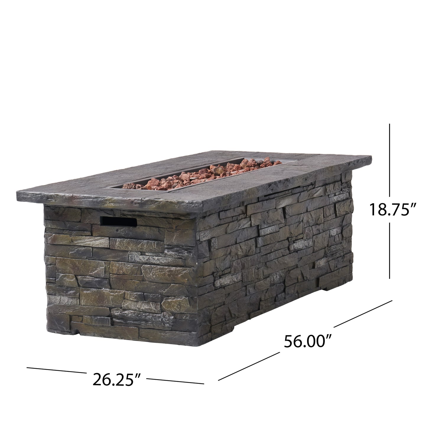 Dunnigan Outdoor 50,000 BTU Lightweight Concrete Rectangular Fire Pit (No Tank Holder), Natural Stone