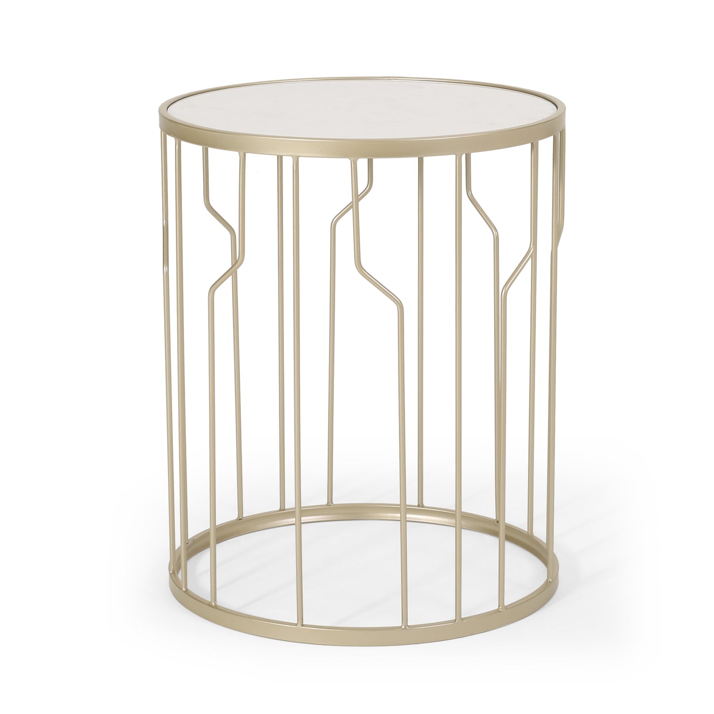 Finethy Modern Glam Faux Marble Side Table, White and Champagne Silver