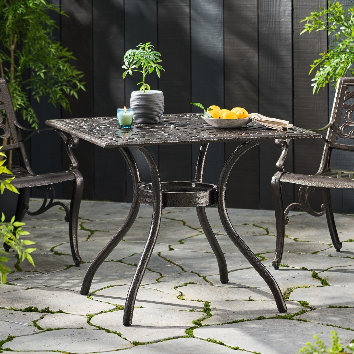Monteria Traditional Outdoor Bronze Cast Aluminum Dining Table w/ Umbrella Hole