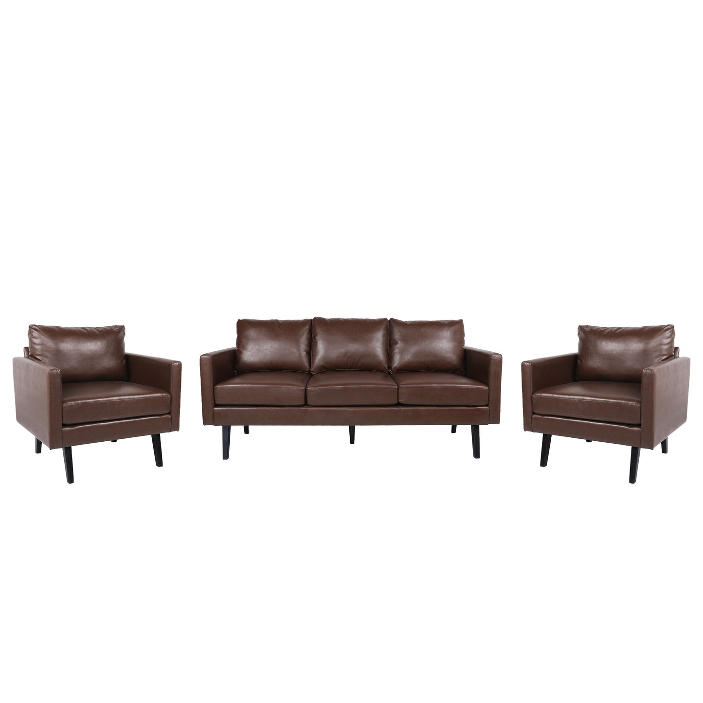 Dowd Mid Century Modern Faux Leather 3 Piece Living Room Sofa Set