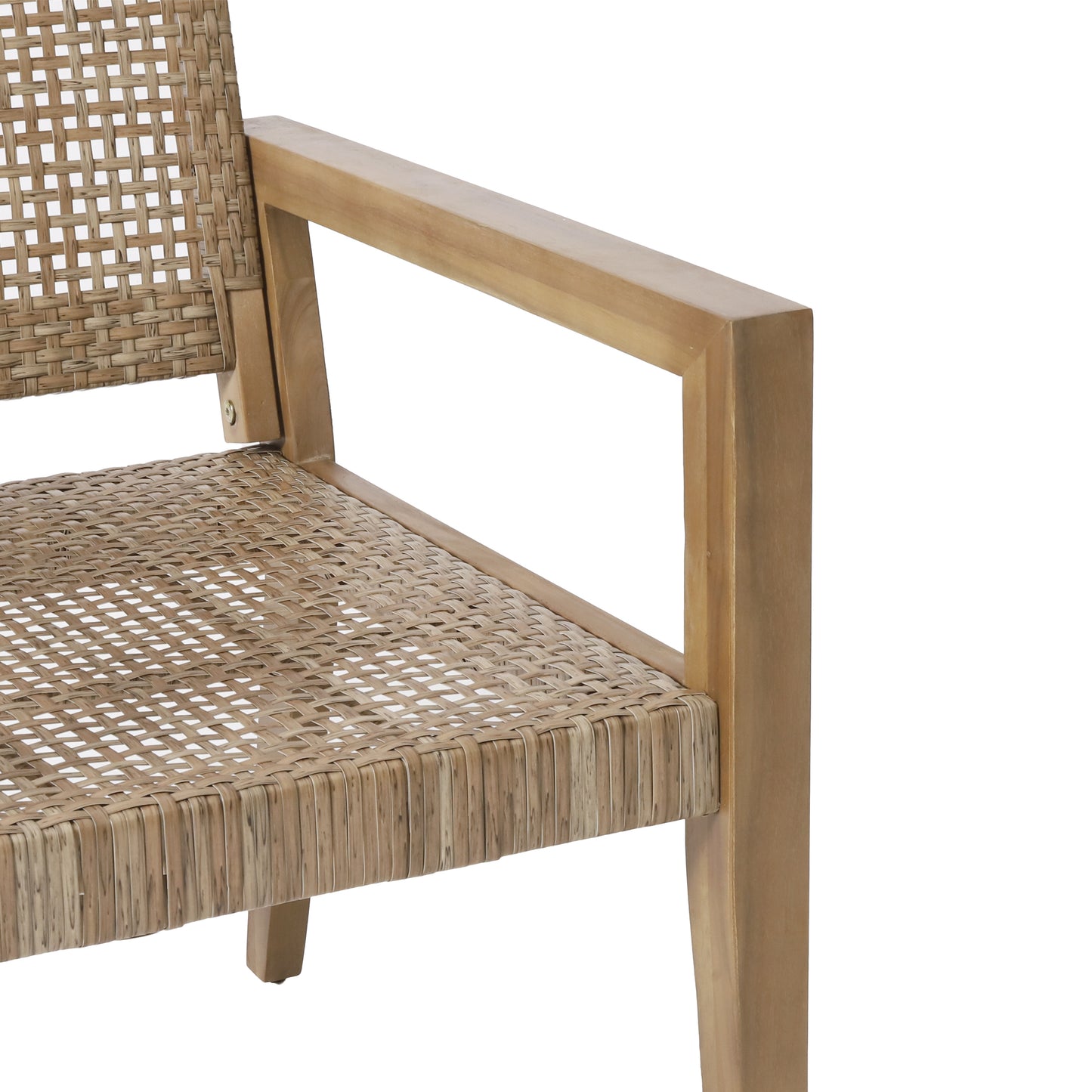Elmcrest Outdoor Wicker and Acacia Wood Club Chairs, Set of 2, Light Multibrown and Light Brown