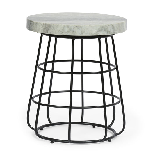Breaden Modern Handcrafted Marble Side Table, Sand and Black