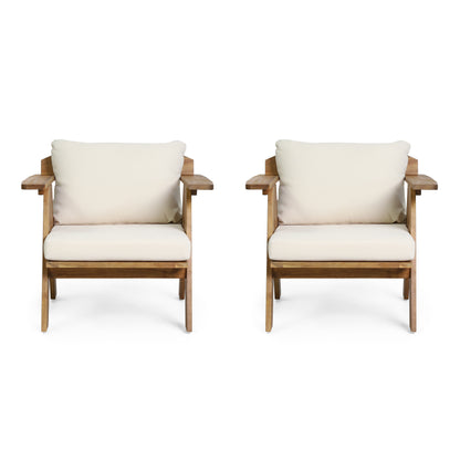 Malheur Outdoor Acacia Wood Club Chairs with Cushions (Set 2)