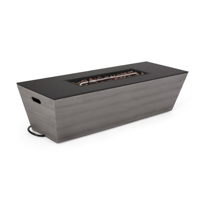 Harmon Outdoor 50,000 BTU Lightweight Concrete and Ceramic Rectangular Fire Pit (No Tank Holder), Dark Gray and Black