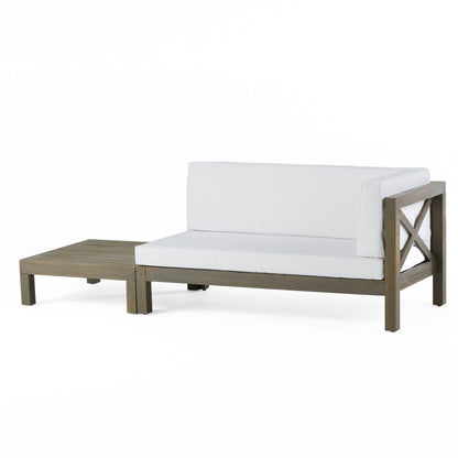 Keith Outdoor Acacia Wood Right Arm Loveseat and Coffee Table Set with Cushion