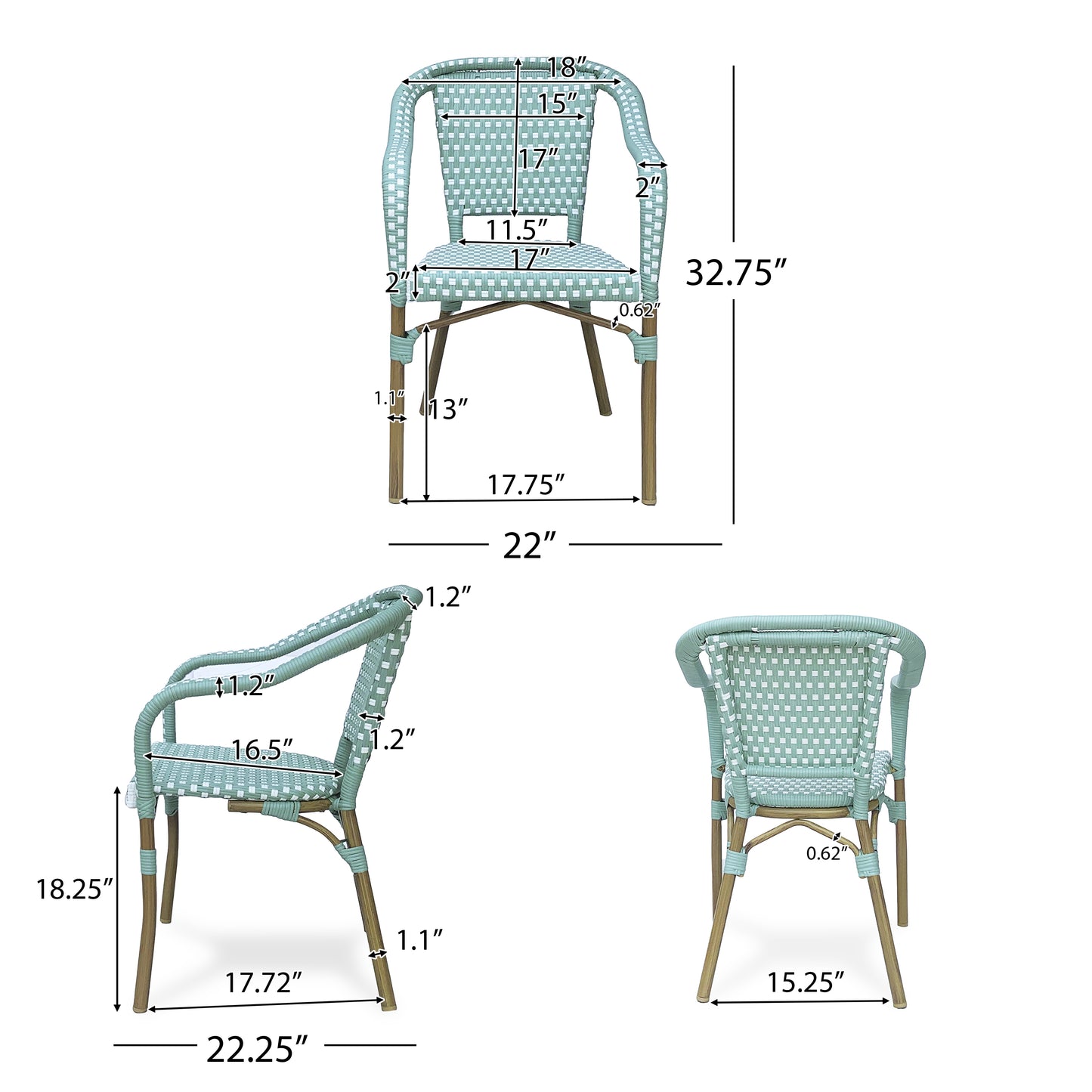 Grouse Outdoor French Bistro Chairs, Set of 2