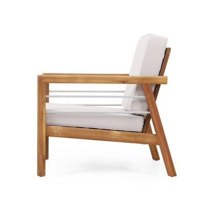 Lindsey Outdoor Acacia Wood Club Chair with Cushions, Teak and Beige