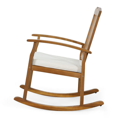 Kessler Outdoor Acacia Wood Rocking Chair with Cushion, Teak and Beige