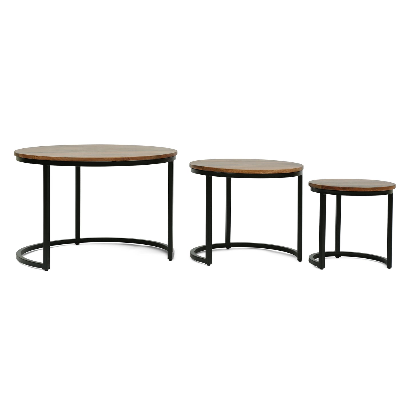 Tignall Modern Industrial Handcrafted Mango Wood Nested Tables (Set of 3), Honey Brown and Black