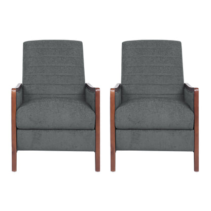 Mendota Mid Century Modern Fabric Channel Stitch Wood Pushback Recliners, Set of 2