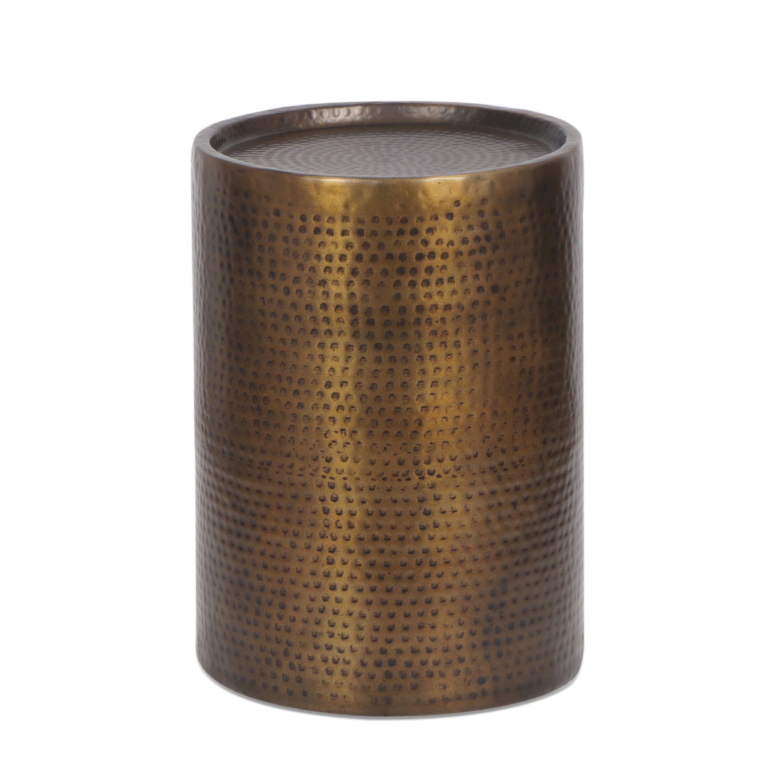 Wurtz Modern Handcrafted Hammered Aluminum Drum Side Table, Aged Brass ...