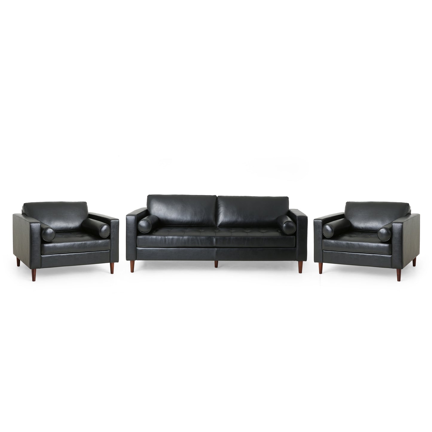 Hixon Contemporary Faux Leather Tufted 3 Piece Sofa and Club Chair Set