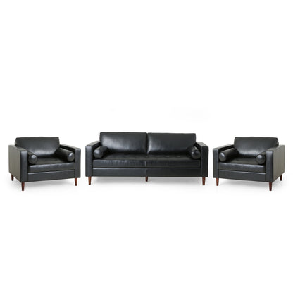 Hixon Contemporary Faux Leather Tufted 3 Piece Sofa and Club Chair Set