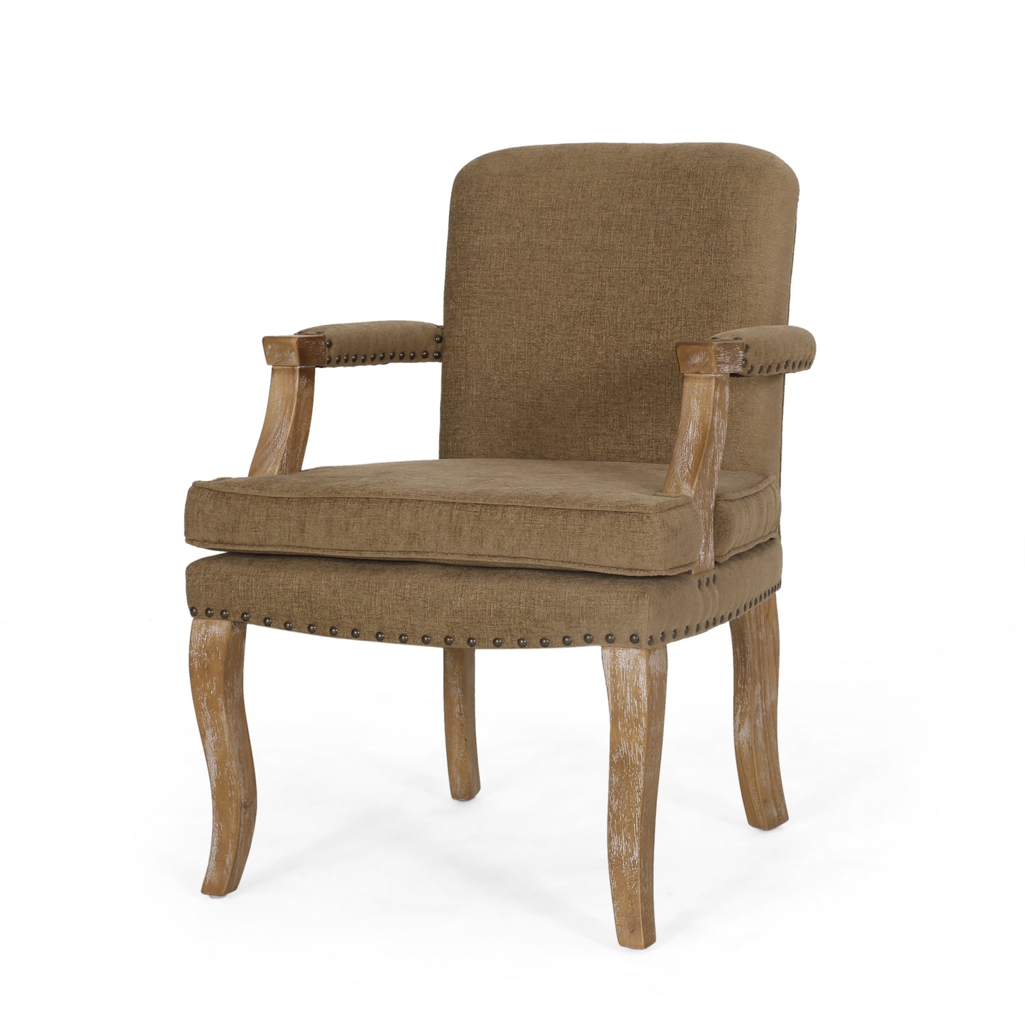 Tim French Country Upholstered Dining Arm Chair with Nailhead Trim