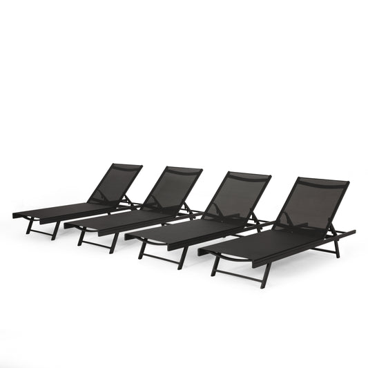 Simon Outdoor Aluminum Chaise Lounge with Mesh Seating (Set of 4)