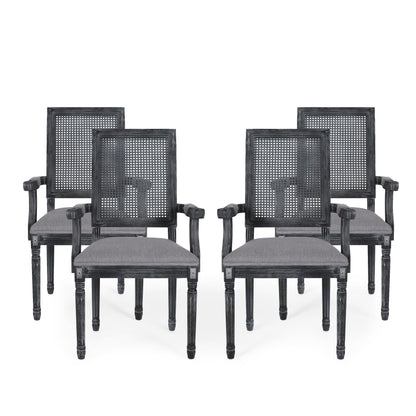 Zentner French Country Upholstered Wood and Cane Upholstered Dining Chairs, Set of 4