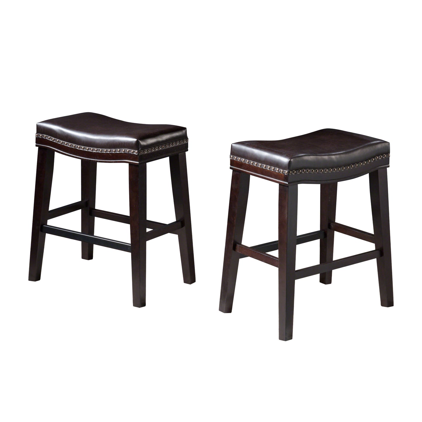 Haji Contemporary Upholstered Saddle Counter Stool with Nailhead Trim, Set of 2
