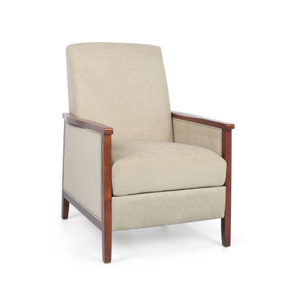 Ambleside Mid Century Modern Fabric Upholstered Wood Pushback Recliner