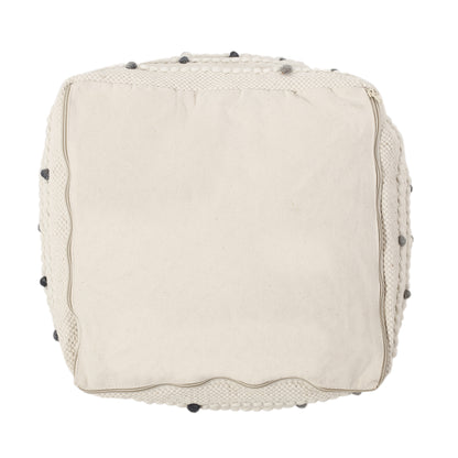 Swint Pates Boho Handcrafted Fabric Cube Pouf, Ivory and Blue