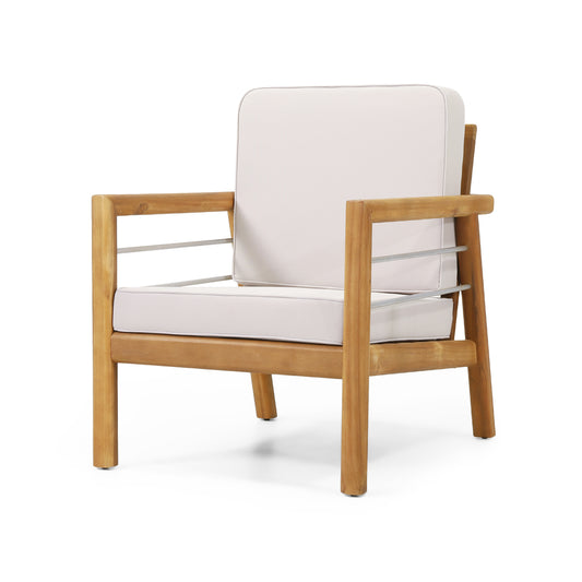 Lindsey Outdoor Acacia Wood Club Chair with Cushions, Teak and Beige