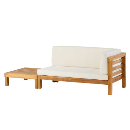 Cascada Outdoor Acacia Wood Right Arm Loveseat and Coffee Table Set with Cushion