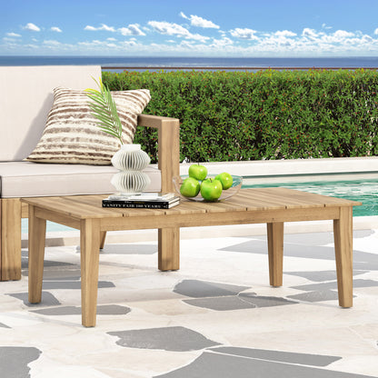 Elmcrest Outdoor Acacia Wood Coffee Table, Light Brown