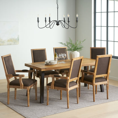Coniston Farmhouse Fabric Upholstered Wood and Iron 7 Piece Dining Set
