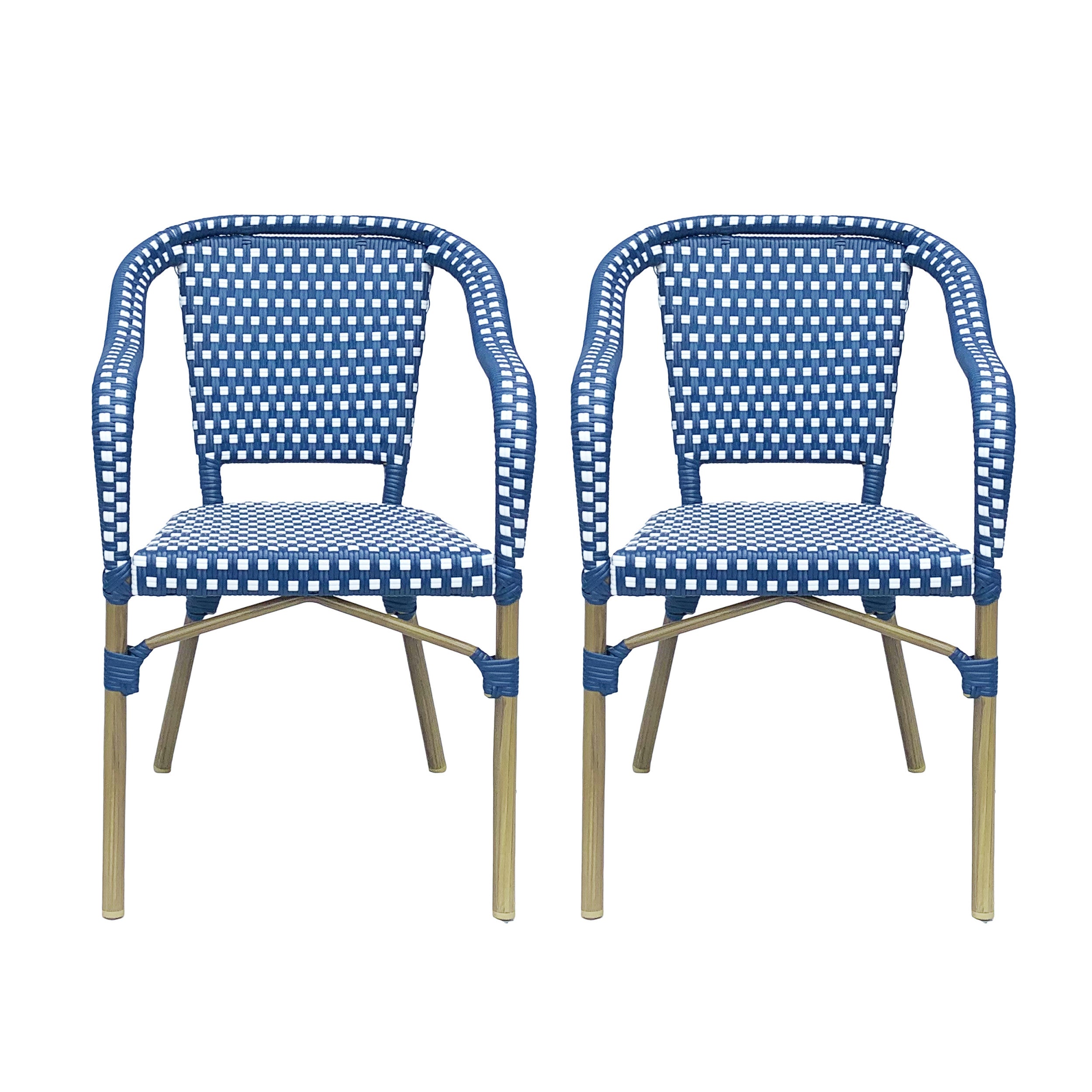 Blue and white online bistro chairs