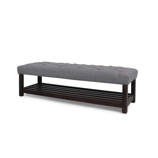 Pelon Contemporary Button Tufted Bench with Shelf