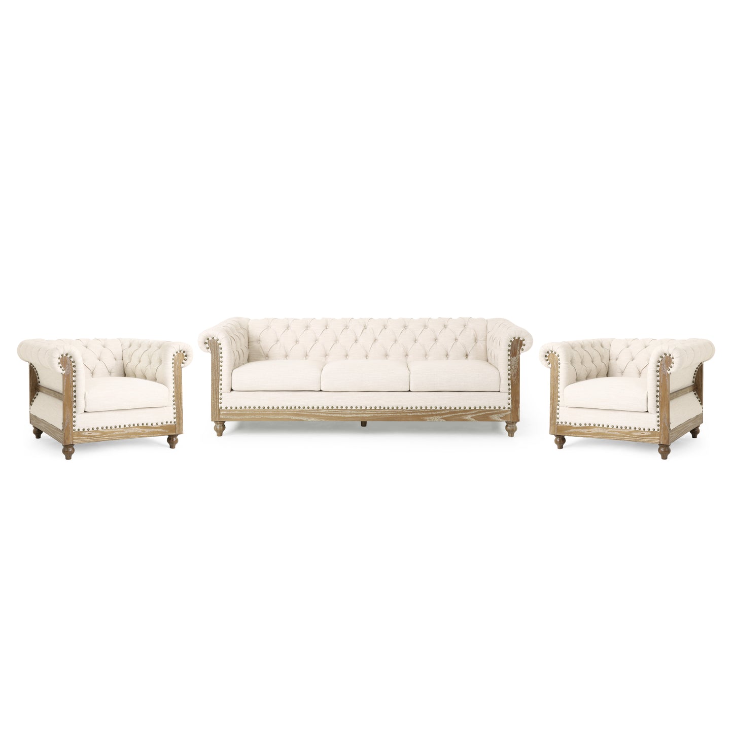 Alejandro Chesterfield Tufted 3 Piece Living Room Set with Nailhead Trim