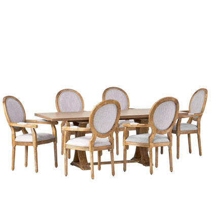 Aisenbrey French Country Fabric Upholstered Wood 7 Piece Expandable Dining Set