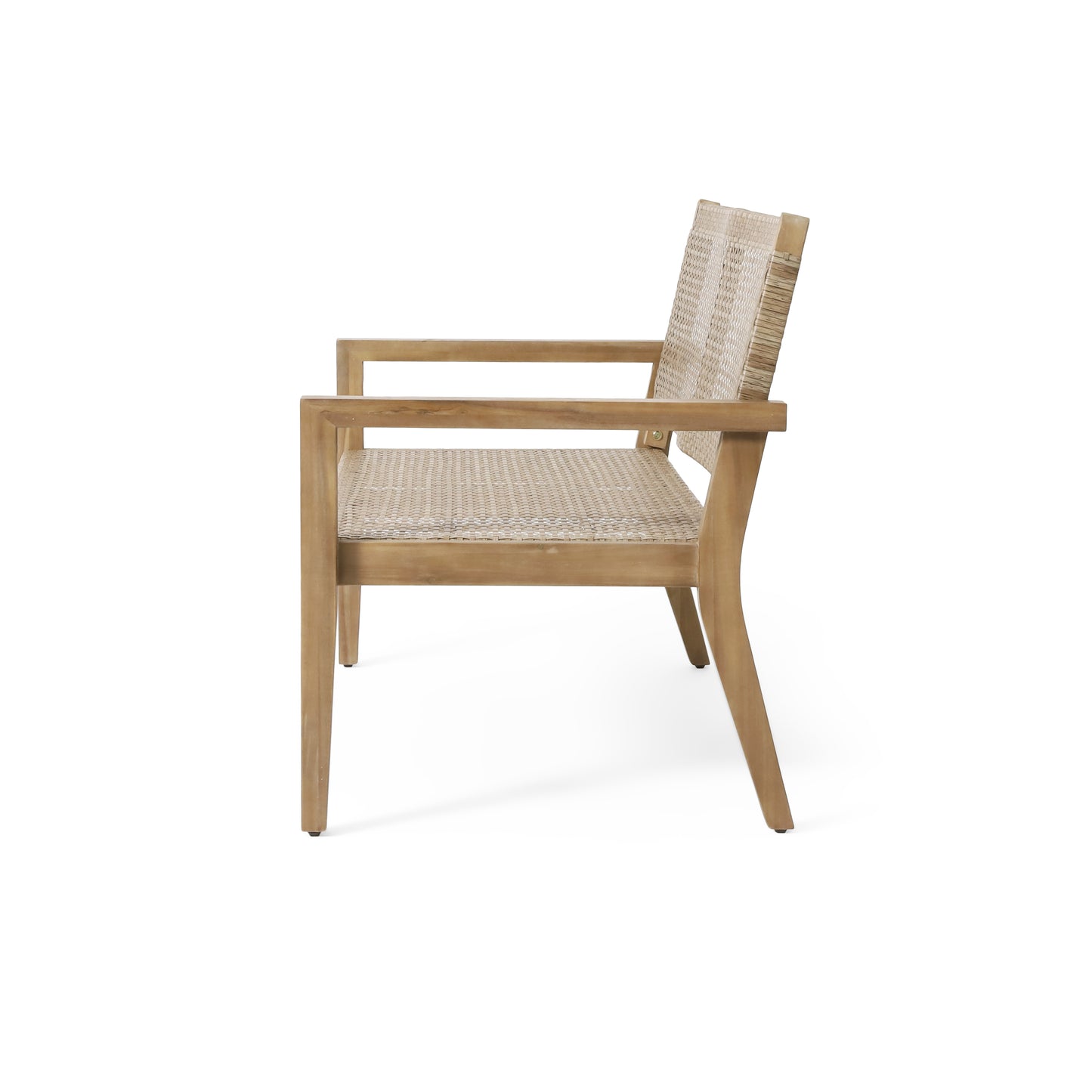 Elmcrest Outdoor Wicker and Acacia Wood Loveseat, Light Multibrown and Light Brown