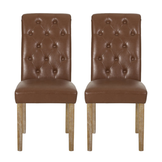 Larkspur Contemporary Faux Leather Tufted Dining Chairs, Set of 2