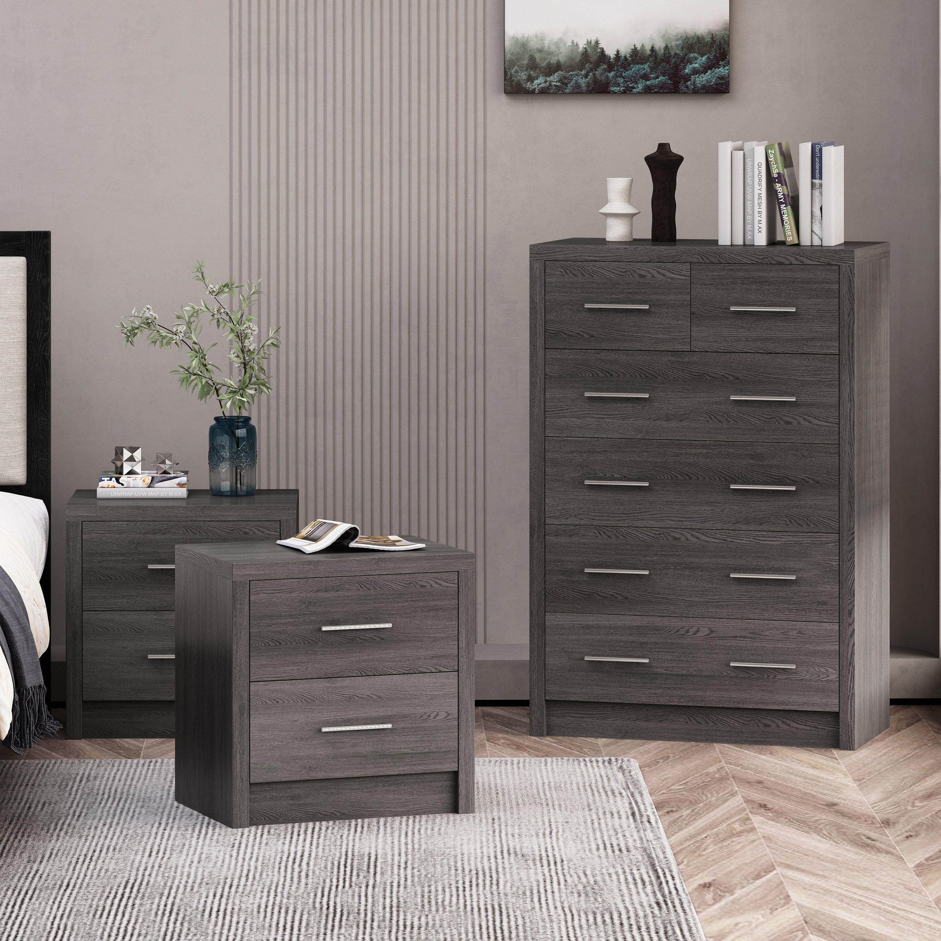 3 piece dresser and nightstand set modern YouTrend 9 Drawer Dresser and Nightstand Sets for Bedroom,3 Piece Bedroom Dresser Set,Fluted Dressers and Nightstands, Modern Bedroom Set, Black