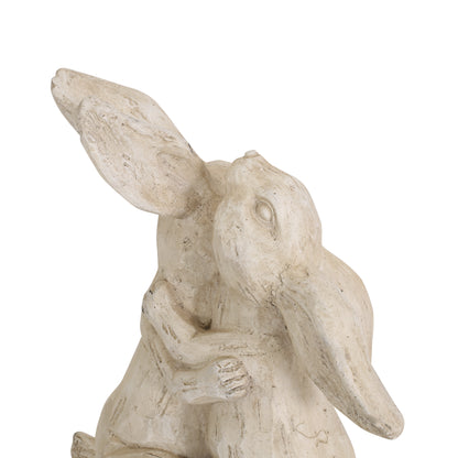 Russel Outdoor Rabbit Couple Garden Statue, White